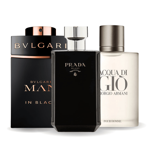 BVLGARI IN BLACK, GIORGIO ARMANI ACQUA DI GIO, L'HOMME PRADA INTENSE